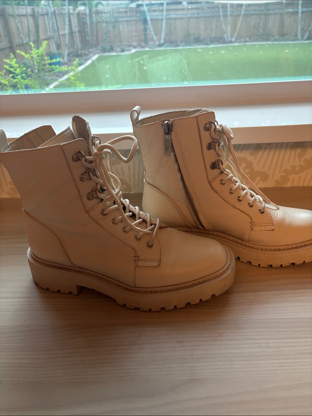 Sam Edelman Cream Lace-Up Combat Boots